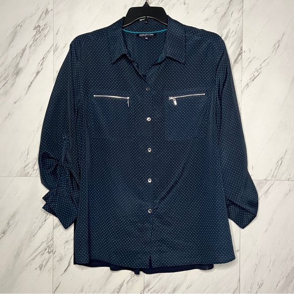 Jones New York Dotted Button Up Navy Blouse Top SZ 2X - Picture 1 of 6